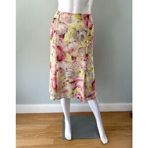 Jones Wear Pink Floral Midi Skirt A-Line Chiffon Pastel Roses Spring Summer 16